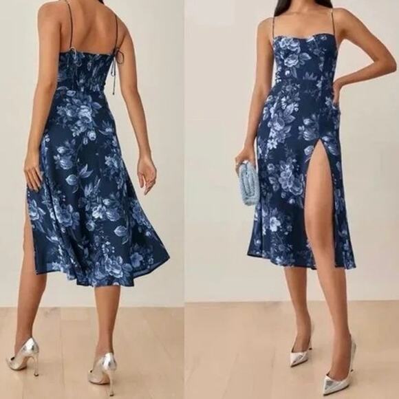 Reformation Juliette High Slit Sundress Sleeveless Lottie Blue Size 2 NWT - Picture 12 of 12